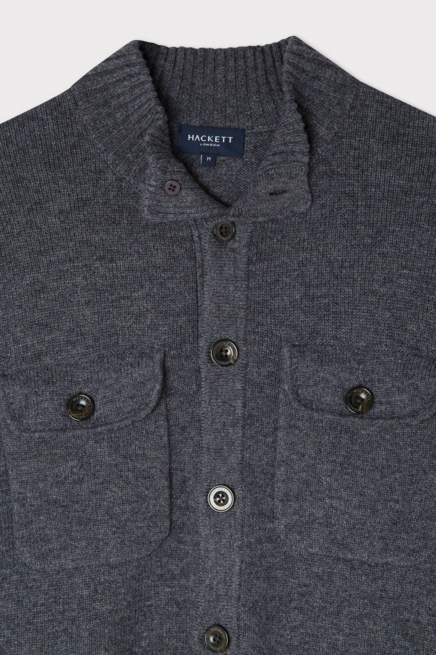 Hackett London Merinowolle Mix Strickjacke in Anthrazit