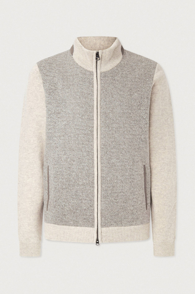 Hackett London Strickjacke mit Fischgräten Muster in Greige