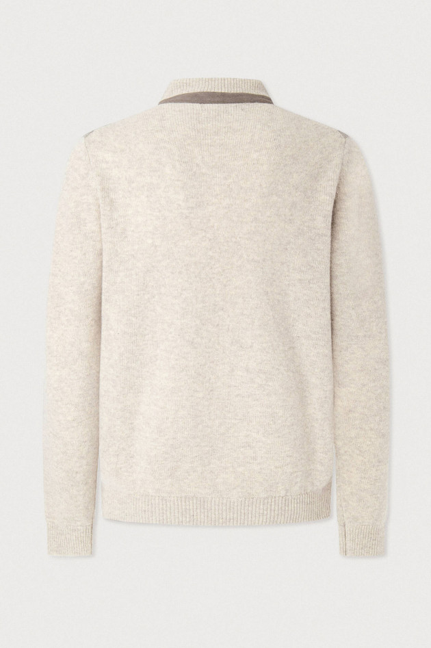 Hackett London Strickjacke mit Fischgräten Muster in Greige