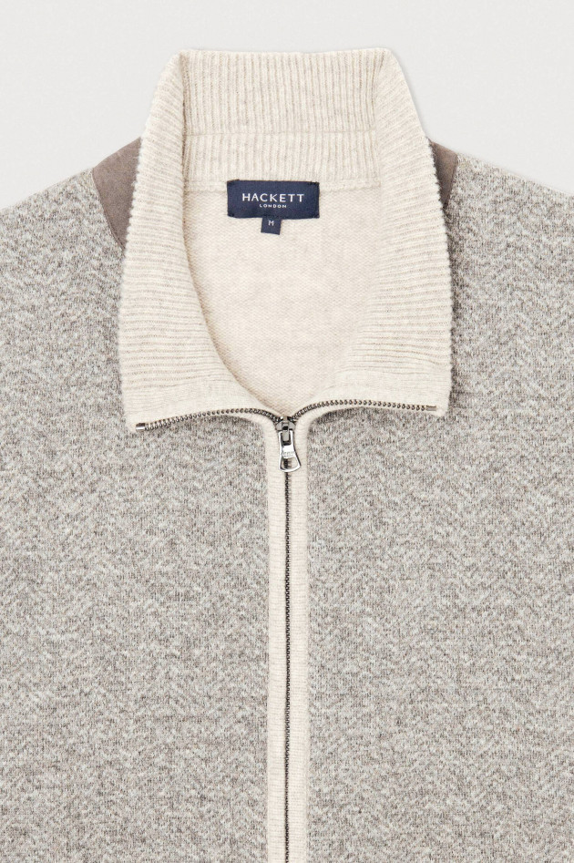 Hackett London Strickjacke mit Fischgräten Muster in Greige