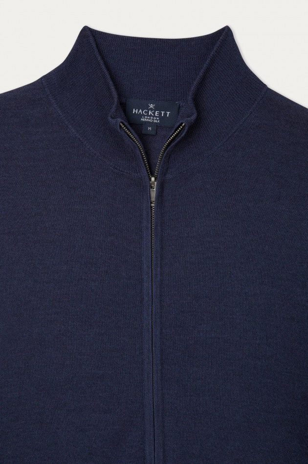 Hackett London Strickjacke aus Merinowolle-Seide-Mischung in Navy