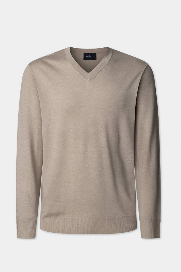 Hackett London Woll-SeidenMix Pullover mit V-Neck in Cashew