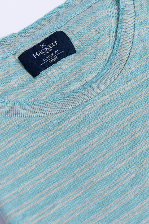 Hackett London Gestreiftes T-Shirt aus Leinen in Grün