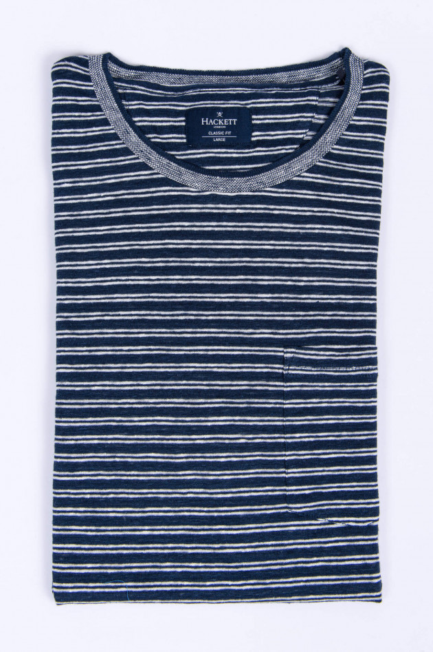 Hackett London Gestreiftes T-Shirt aus Leinen in Navy