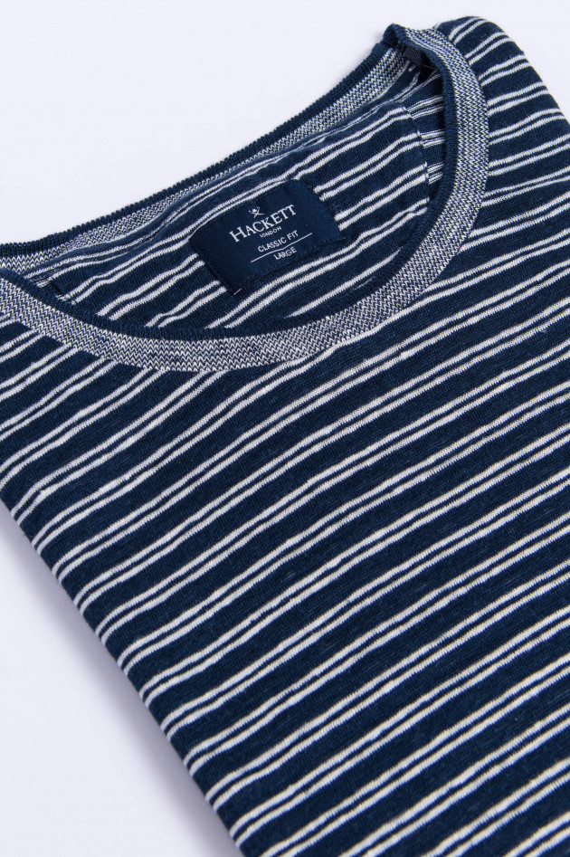 Hackett London Gestreiftes T-Shirt aus Leinen in Navy