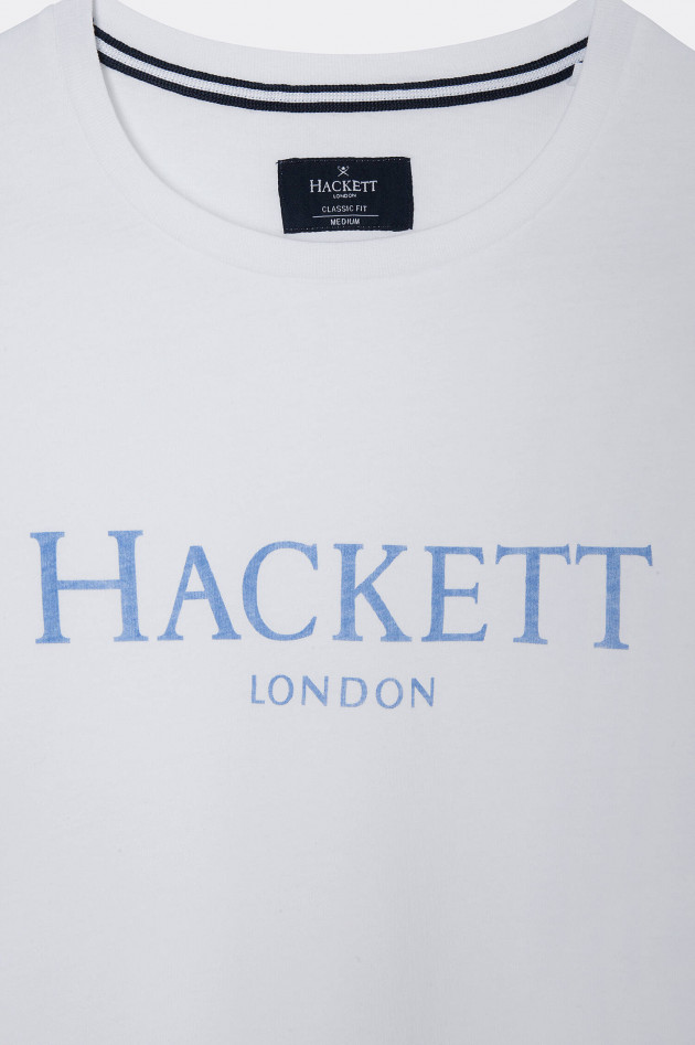 Hackett London T-Shirt mit Label-Schriftzug in Weiß