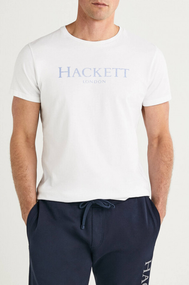 Hackett London T-Shirt mit Label-Schriftzug in Weiß