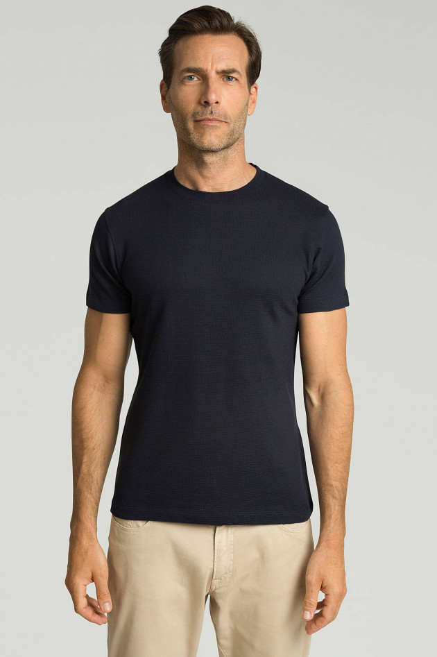 Hackett London Rundhalsshirt mit Piqué-Struktur in Navy