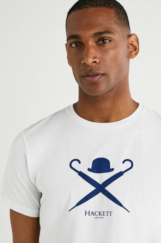 Hackett London T-Shirt mit Logo-Print in Weiß