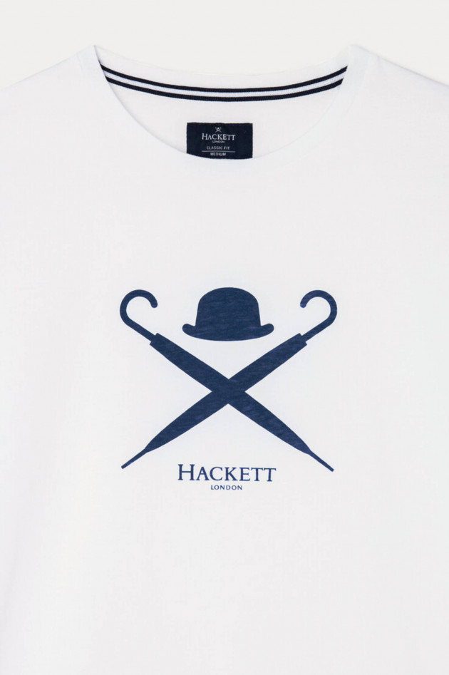 Hackett London T-Shirt mit Logo-Print in Weiß