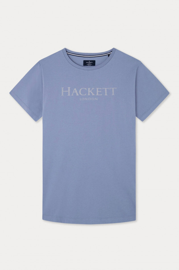Hackett London T-Shirt mit Label-Schriftzug in Mittelblau