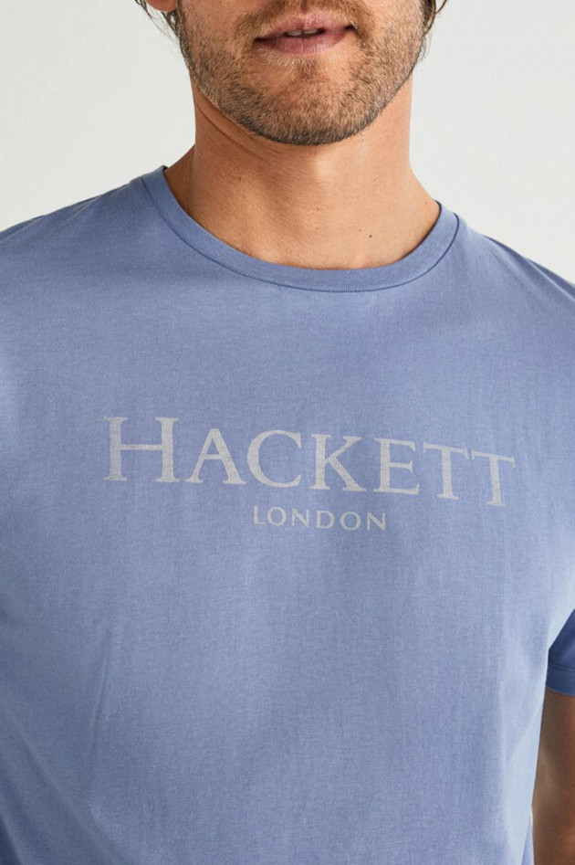 Hackett London T-Shirt mit Label-Schriftzug in Mittelblau