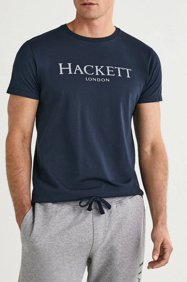 Hackett London T-Shirt mit Label-Schriftzug in Navy