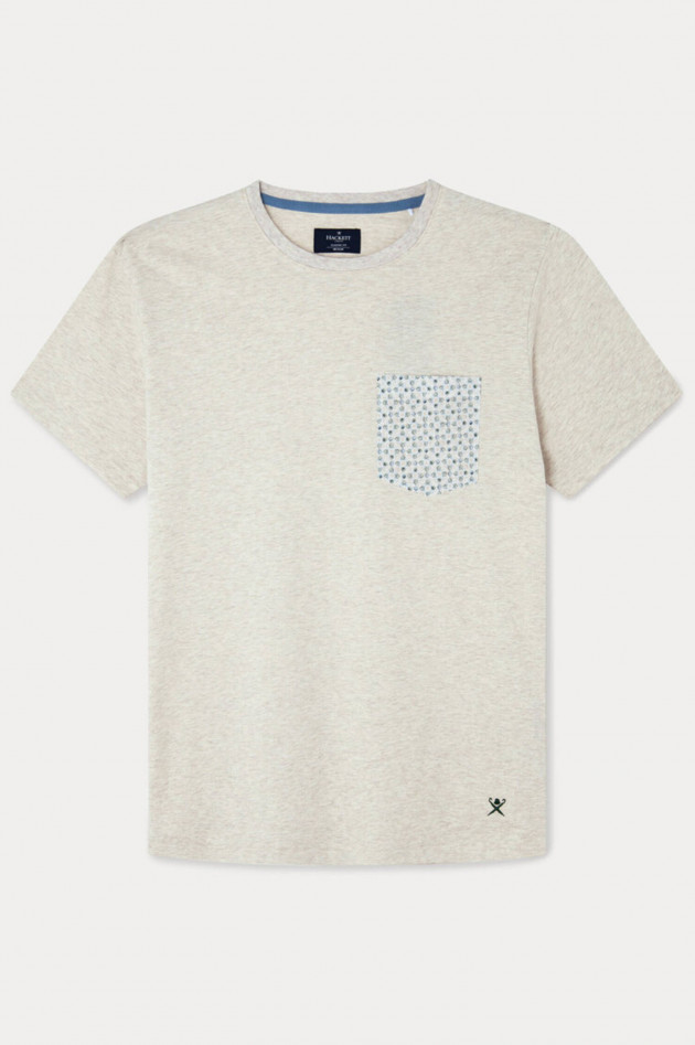 Hackett London T-Shirt mit gemusterter Brusttasche in Beige