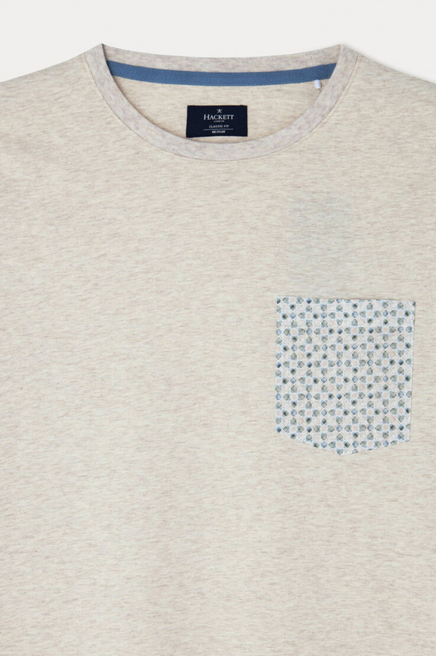 Hackett London T-Shirt mit gemusterter Brusttasche in Beige