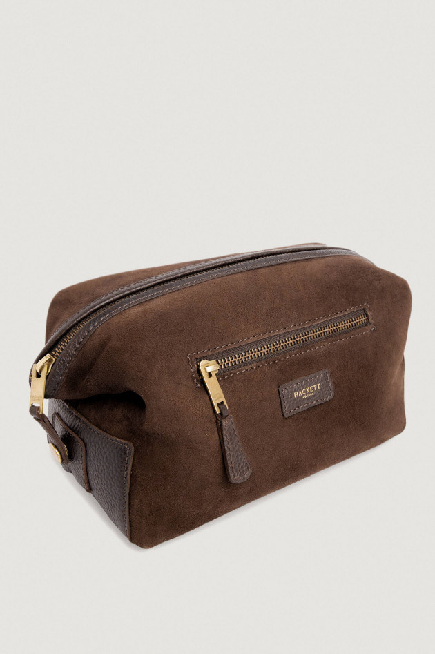 Hackett London Wildleder Kulturtasche in Dunkelbraun