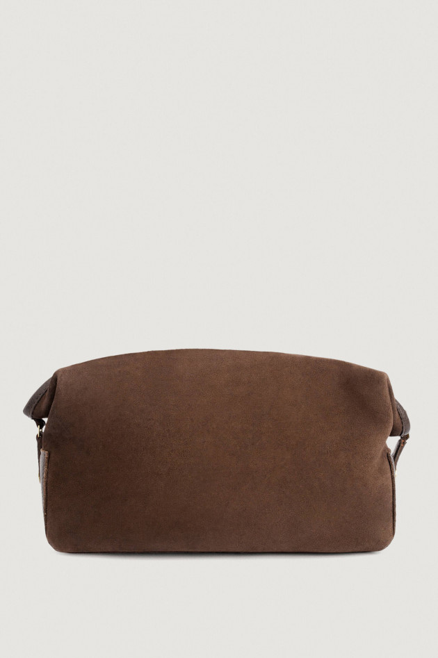 Hackett London Wildleder Kulturtasche in Dunkelbraun