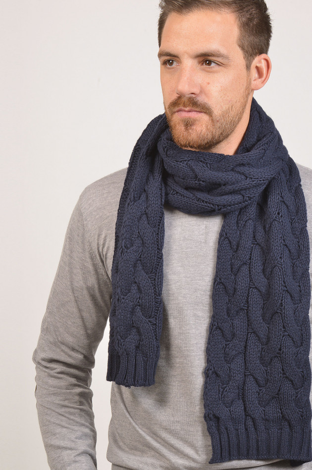 Hackett London Schal mit Zopfstrickmuster in Navy
