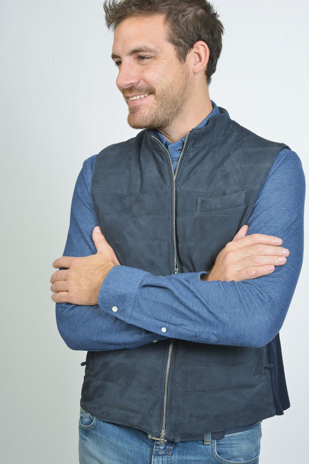 Hackett London Weste mit Ziegenveloursleder in Navy