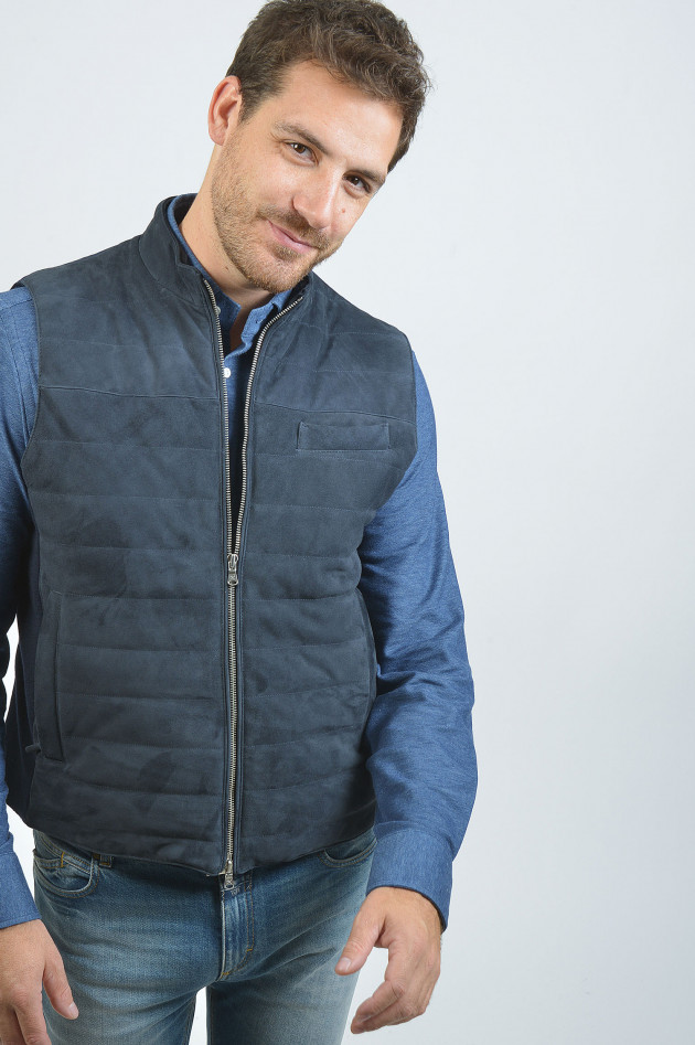 Hackett London Weste mit Ziegenveloursleder in Navy