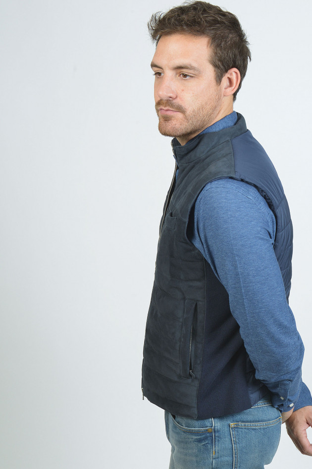 Hackett London Weste mit Ziegenveloursleder in Navy