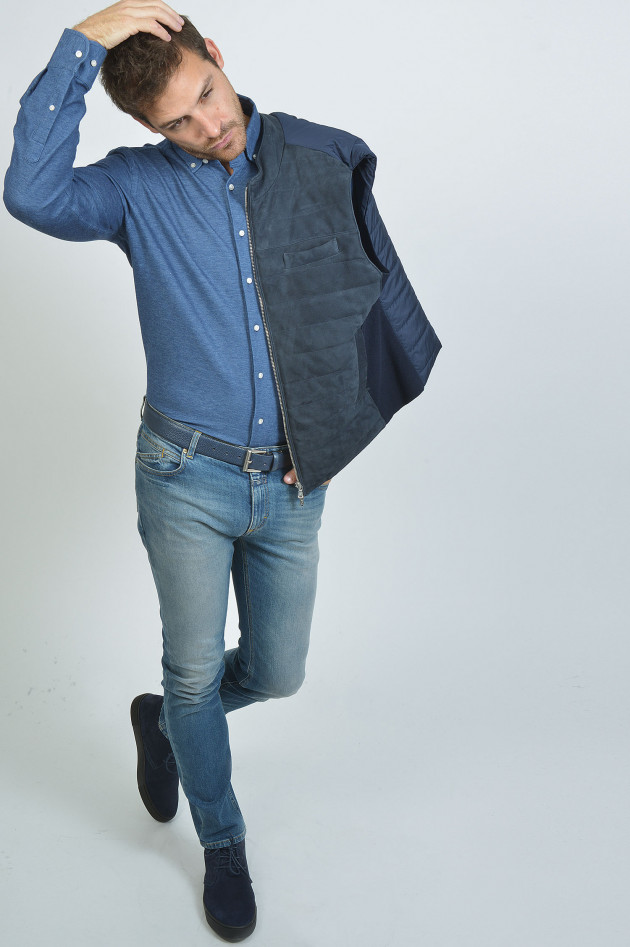 Hackett London Weste mit Ziegenveloursleder in Navy