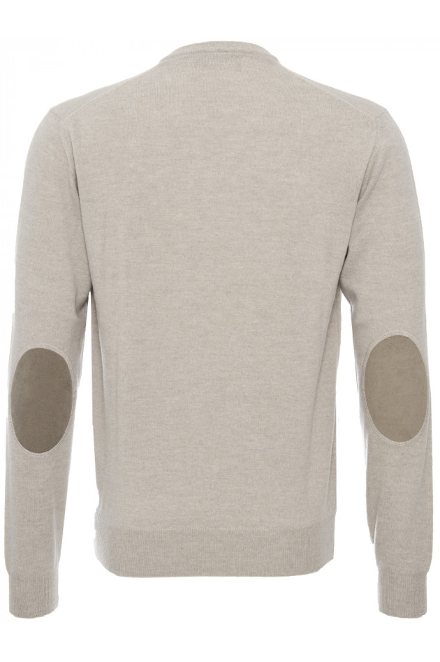 Hackett Strickpullover  Beige mit Lederpatch