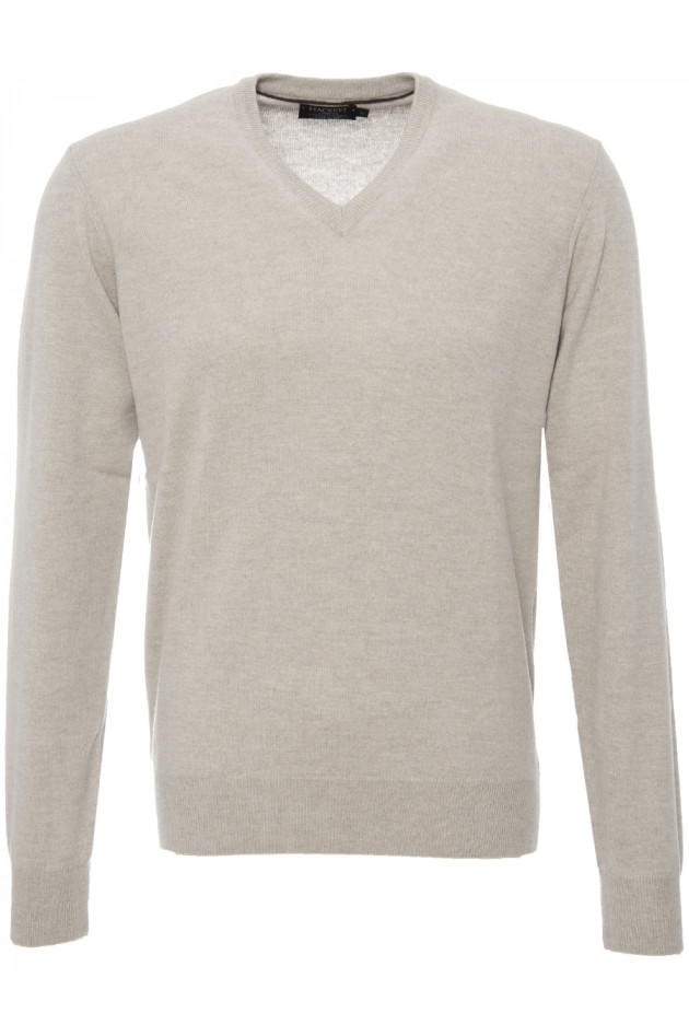 Hackett Strickpullover  Beige mit Lederpatch