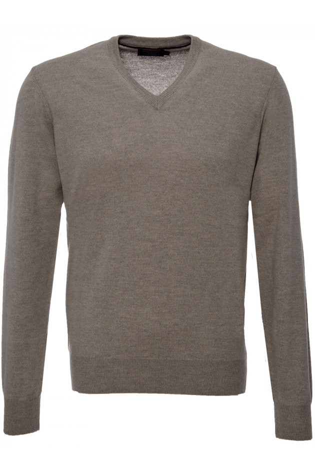 Hackett Strickpullover Taupe mit Lederpatch