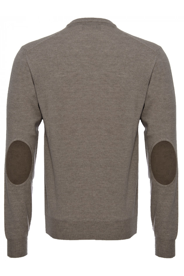 Hackett Strickpullover Taupe mit Lederpatch