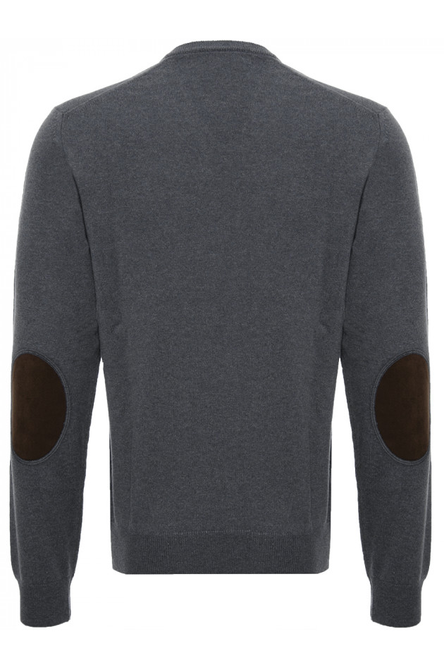 Hackett London Strickpullerver Dunkelgrau mit Lederpatch