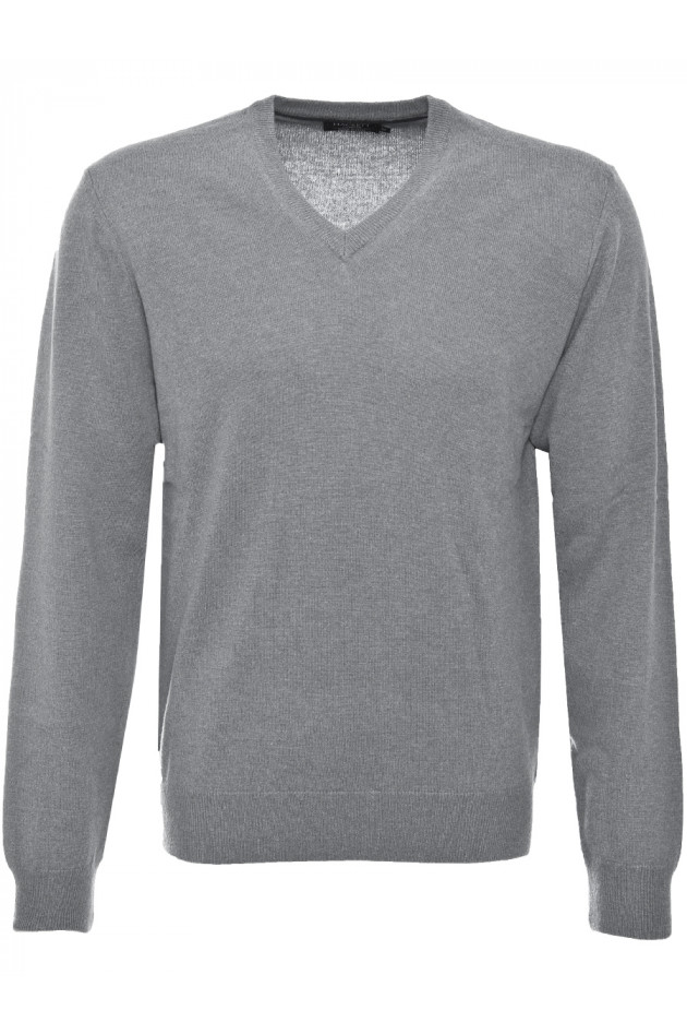 Hackett Strickpullover Hellgrau mit Lederpatch