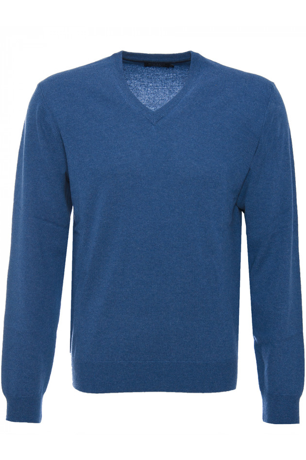 Hackett London Strickpullover Royal mit Lederpatch