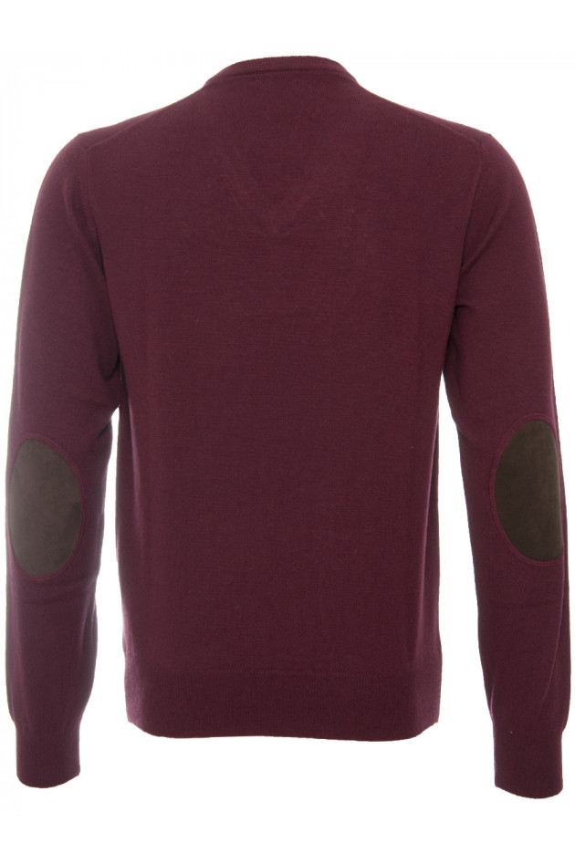 Hackett London Strickpullover Bordeaux mit Lederpatch