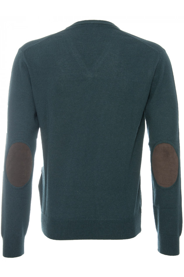 Hackett London Strickpullover Tanne mit Lederpatch
