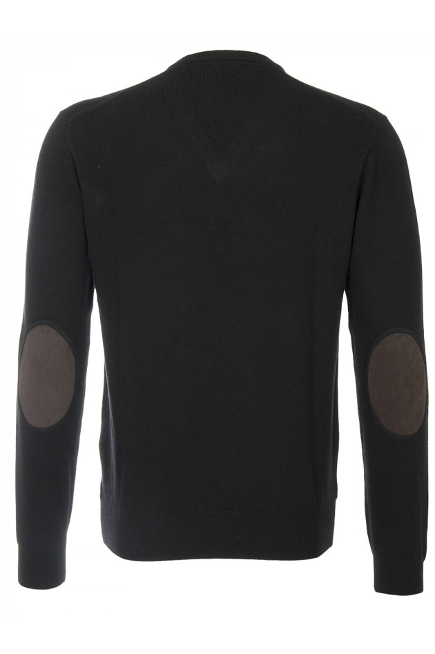 Hackett London Strickpullover Schwarz mit Lederpatch