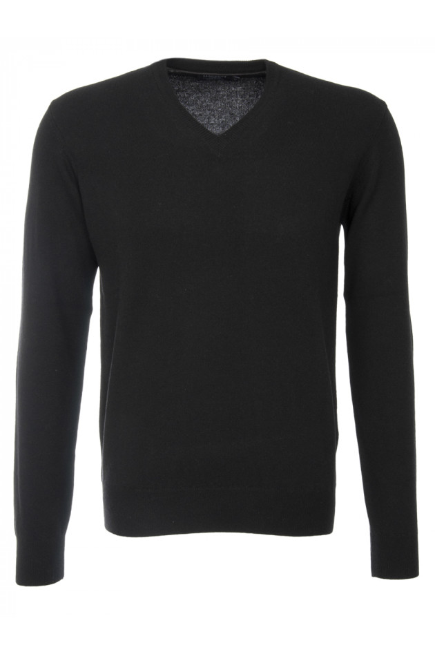 Hackett London Strickpullover Schwarz mit Lederpatch