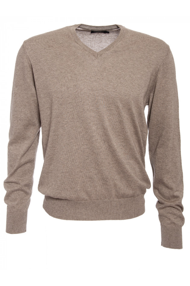 Strickpullover Taupe mit Lederpatch
