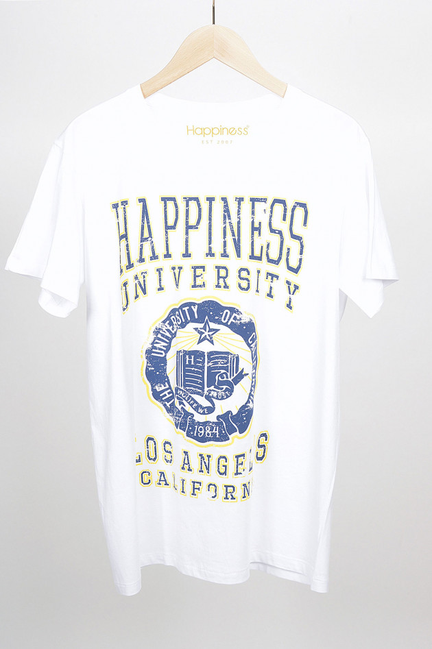 Happiness T-Shirt UNIVERSITY in Weiß/Gelb