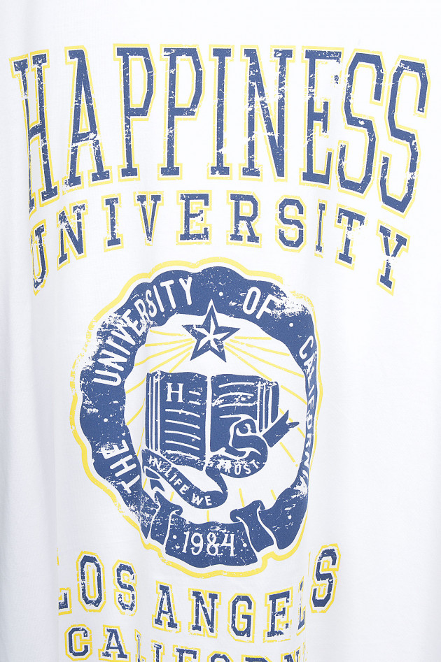 Happiness T-Shirt UNIVERSITY in Weiß/Gelb