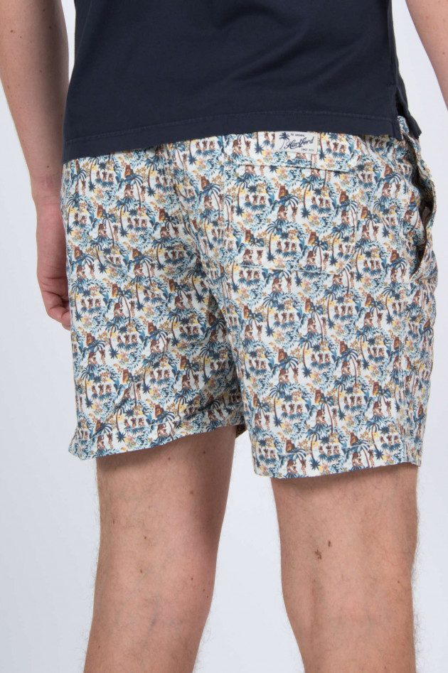 Hartford Badehose mit Palmen Print in Blau/Weiß