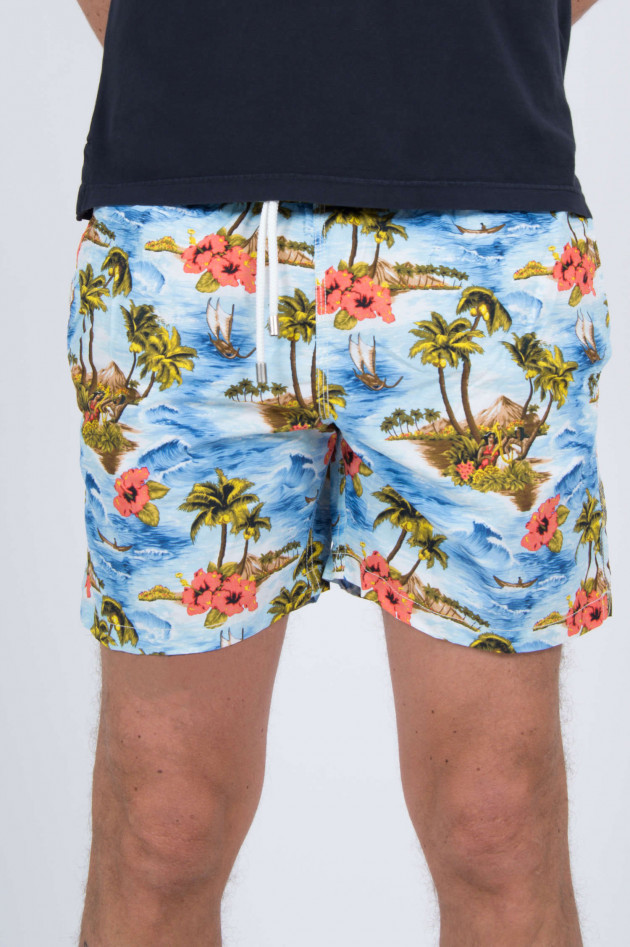 Hartford Badehose mit HAWAII - Print in Blau