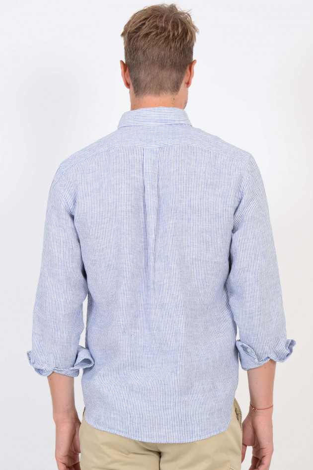 Hartford Leinenhemd mit Streifen und Brusttasche in Blau/Weiß