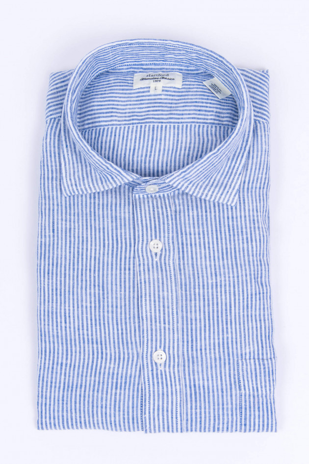 Hartford Leinenhemd in Blau/Weiß gestreift
