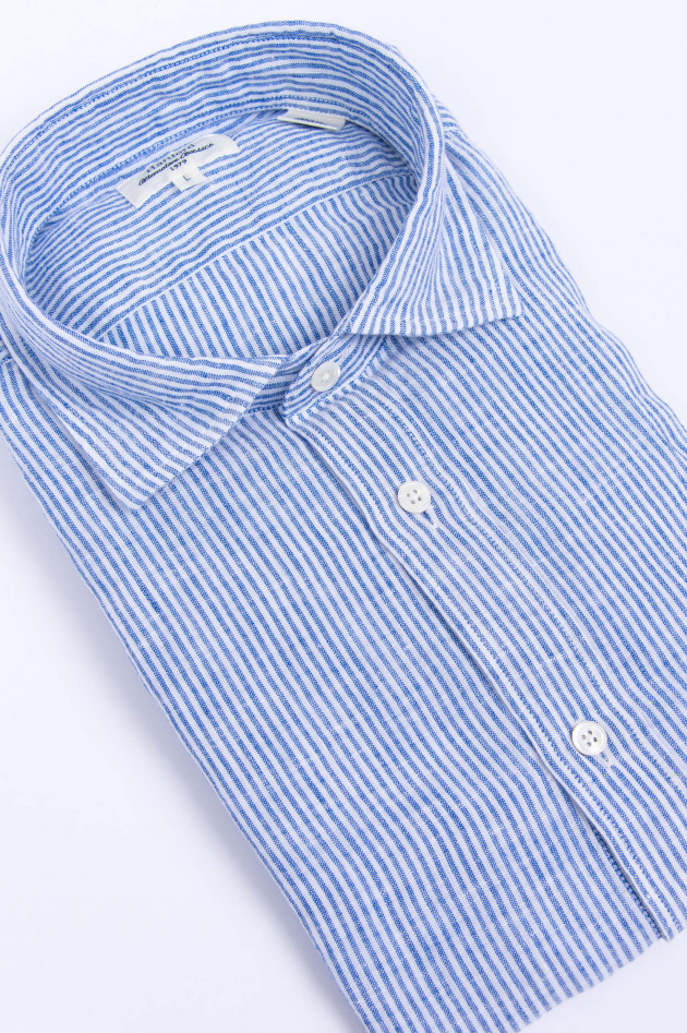Hartford Leinenhemd in Blau/Weiß gestreift