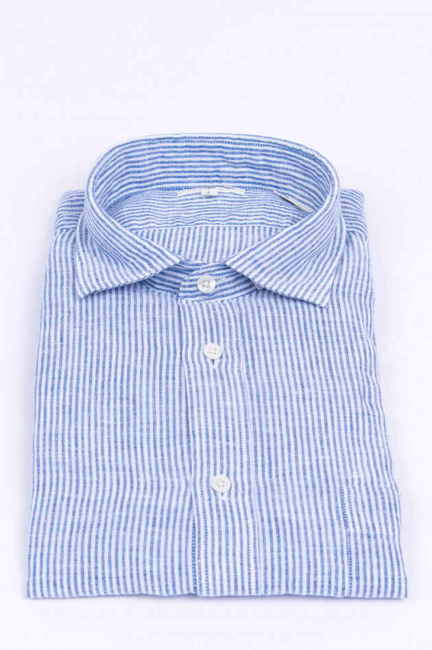 Hartford Leinenhemd in Blau/Weiß gestreift