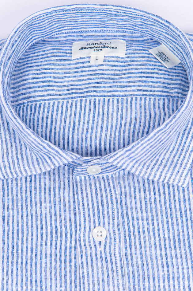 Hartford Leinenhemd in Blau/Weiß gestreift