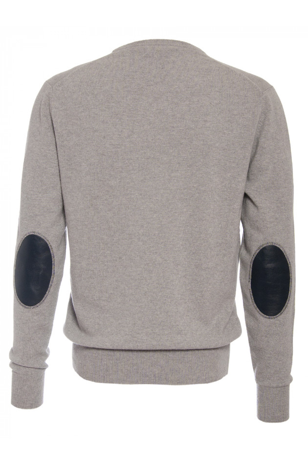 Kaschmirpullover Hellgrau mit Lederpatch