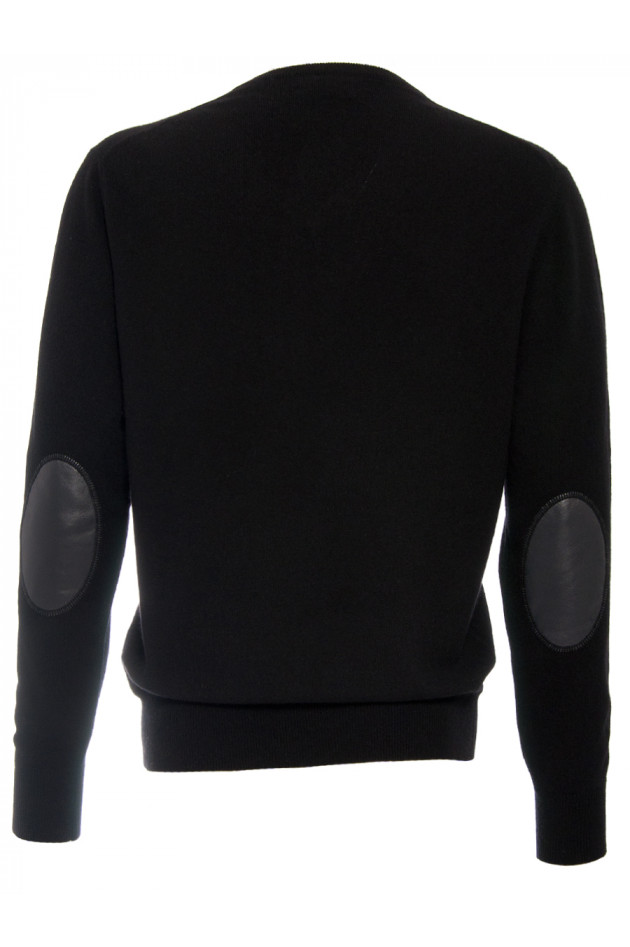 Kaschmirpullover Schwarz mit Lederpatch