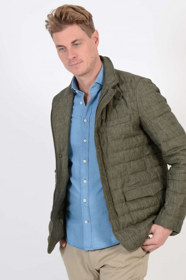 Herno Leichtdaunenjacke aus Leinen in Oliv meliert